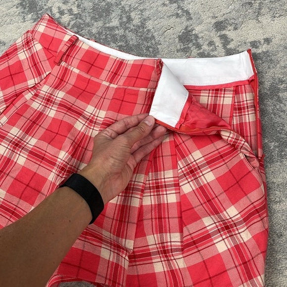New Smythe Pleated Plaid Walking Shorts in Watermelon Plaid Red Sz 6 - Picture 12 of 12